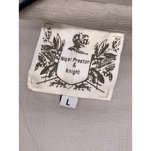 NIGEL PRESTON & KNIGHT Women’s Tan-Black Button-Up Long Sleeve Sheer Top SZ L - Picture 7 of 10